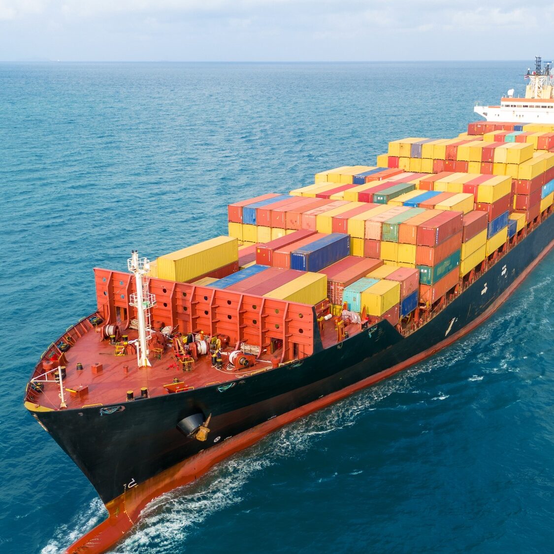 Cargo container ship carrying container and running out international
