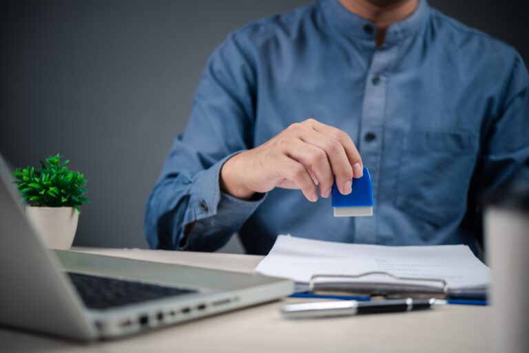 Rubber stamp for approving contracts, legal documents business certificates